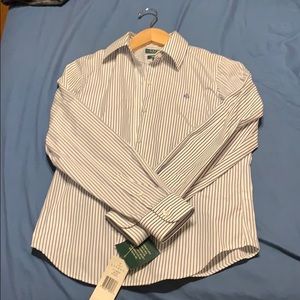 Women’s Lauren P blue striped shirt.